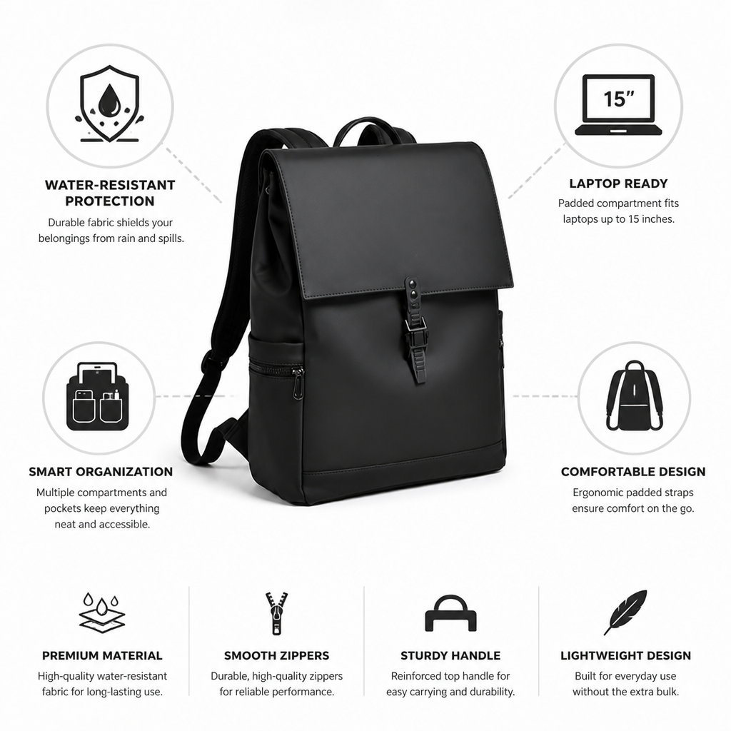 Water-Resistant Organizer Commuter Backpack (Fits 15in Laptop)