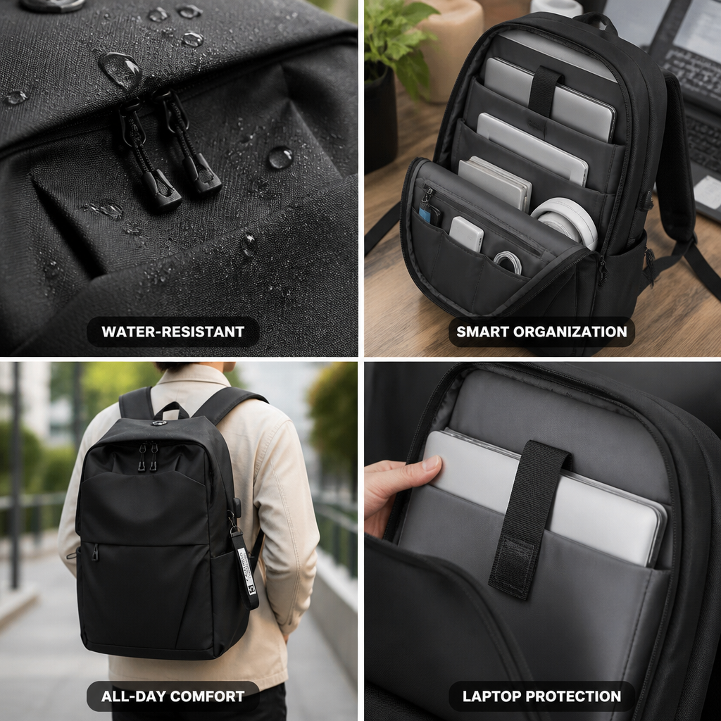 Water-Resistant Padded Laptop Backpack