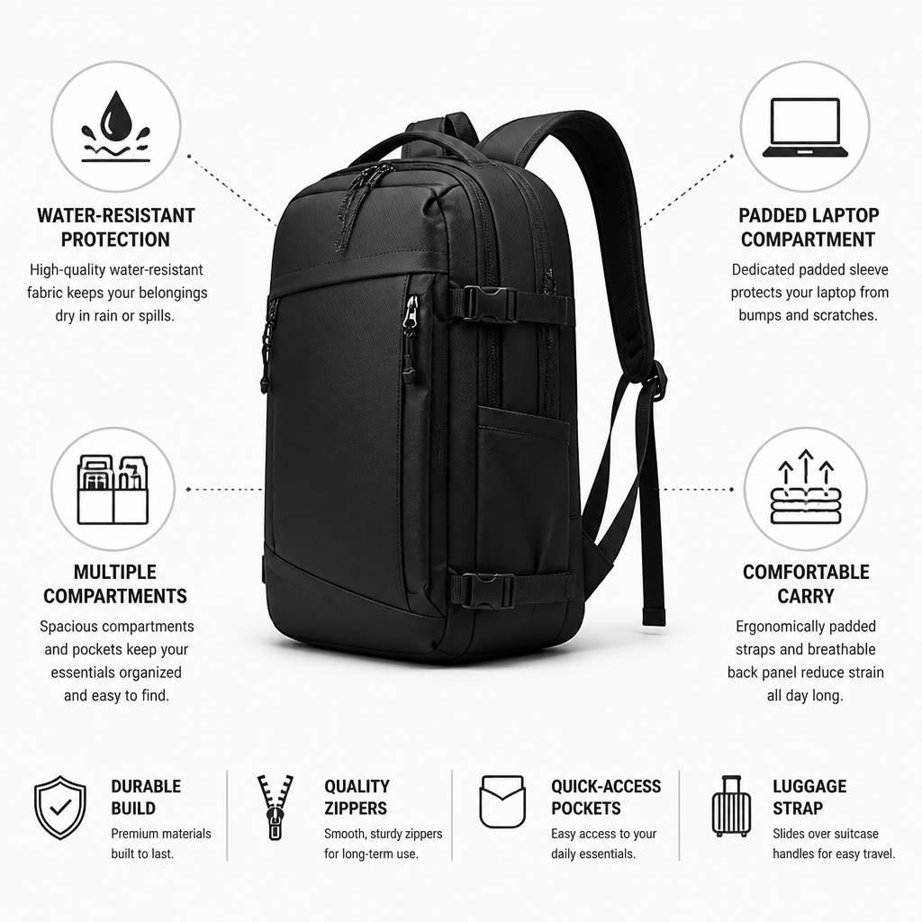 Water-Resistant Padded Laptop Backpack