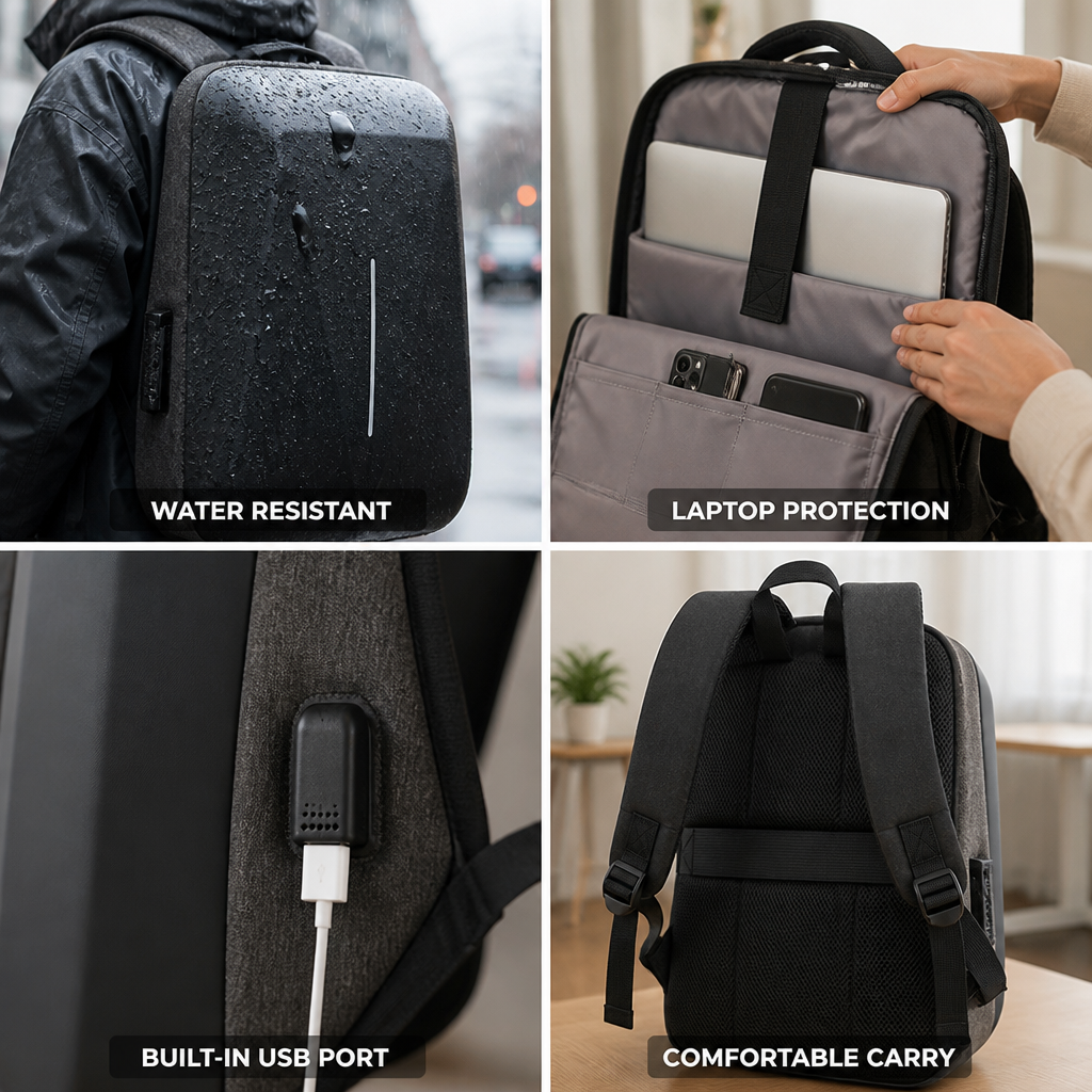 Water-Resistant Padded Laptop Backpack (Fits 15-Inch)