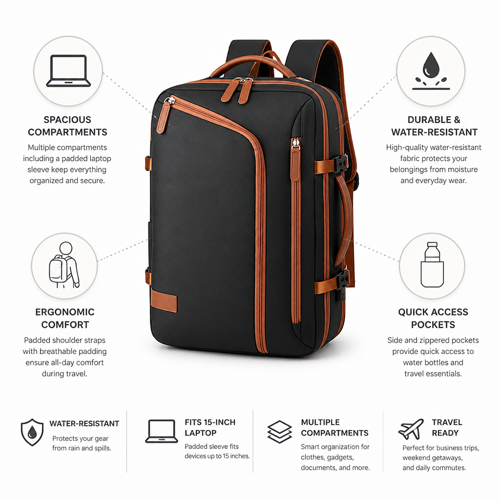 Water-Resistant Padded Laptop Backpack (Fits 15-Inch)