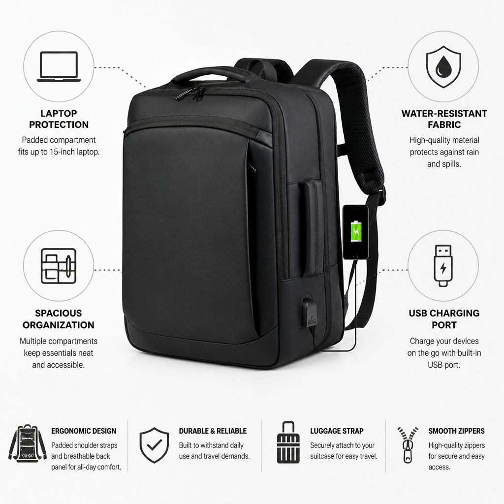 Water-Resistant Padded Laptop Backpack (Fits 15-Inch Laptop)
