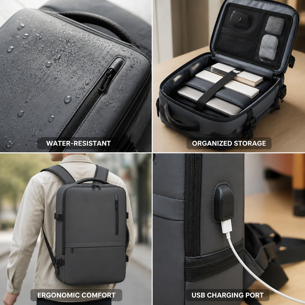 Water-Resistant Padded Laptop Backpack (Fits 15.6in)