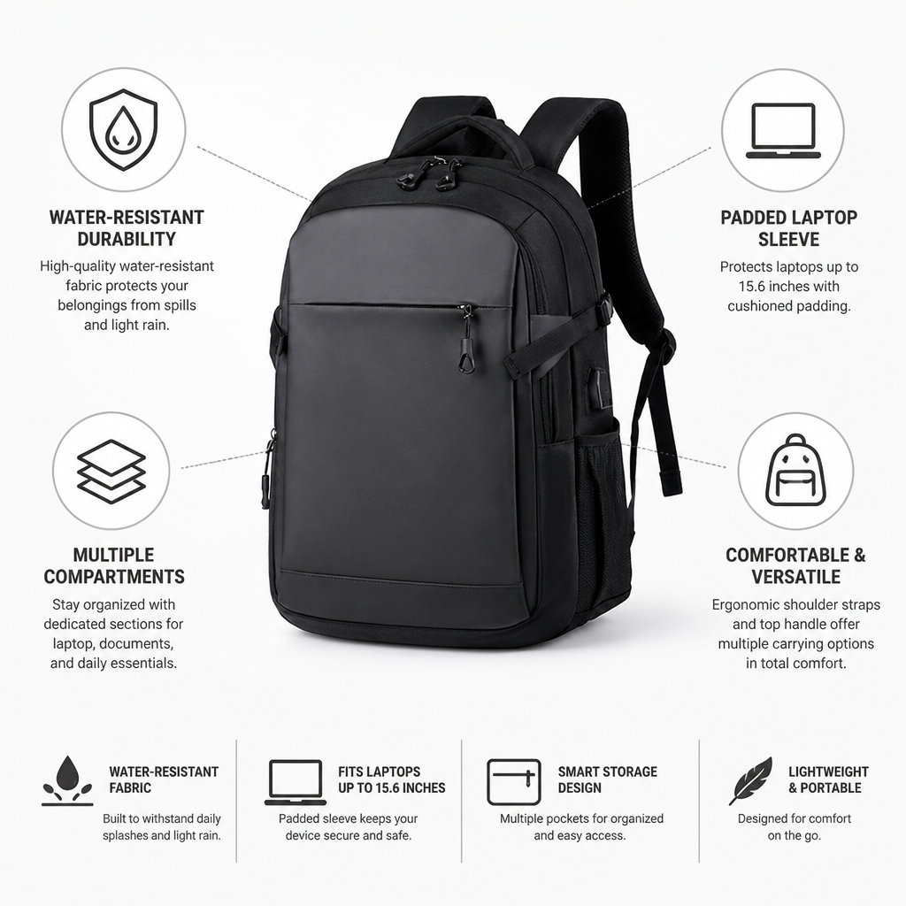 Water-Resistant & Padded Laptop Briefcase (Fits 15.6 in)