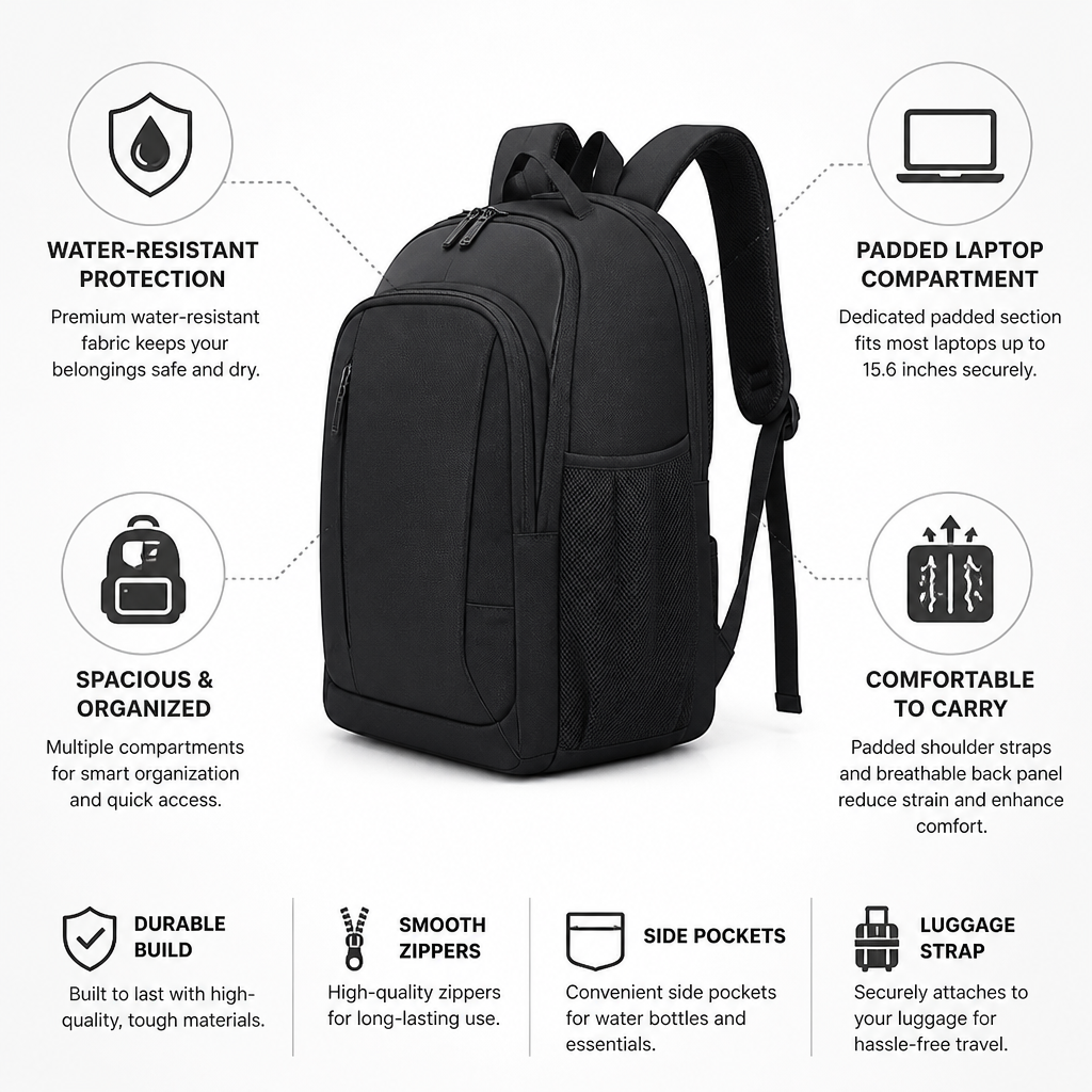Water-Resistant Padded Laptop Business Backpack