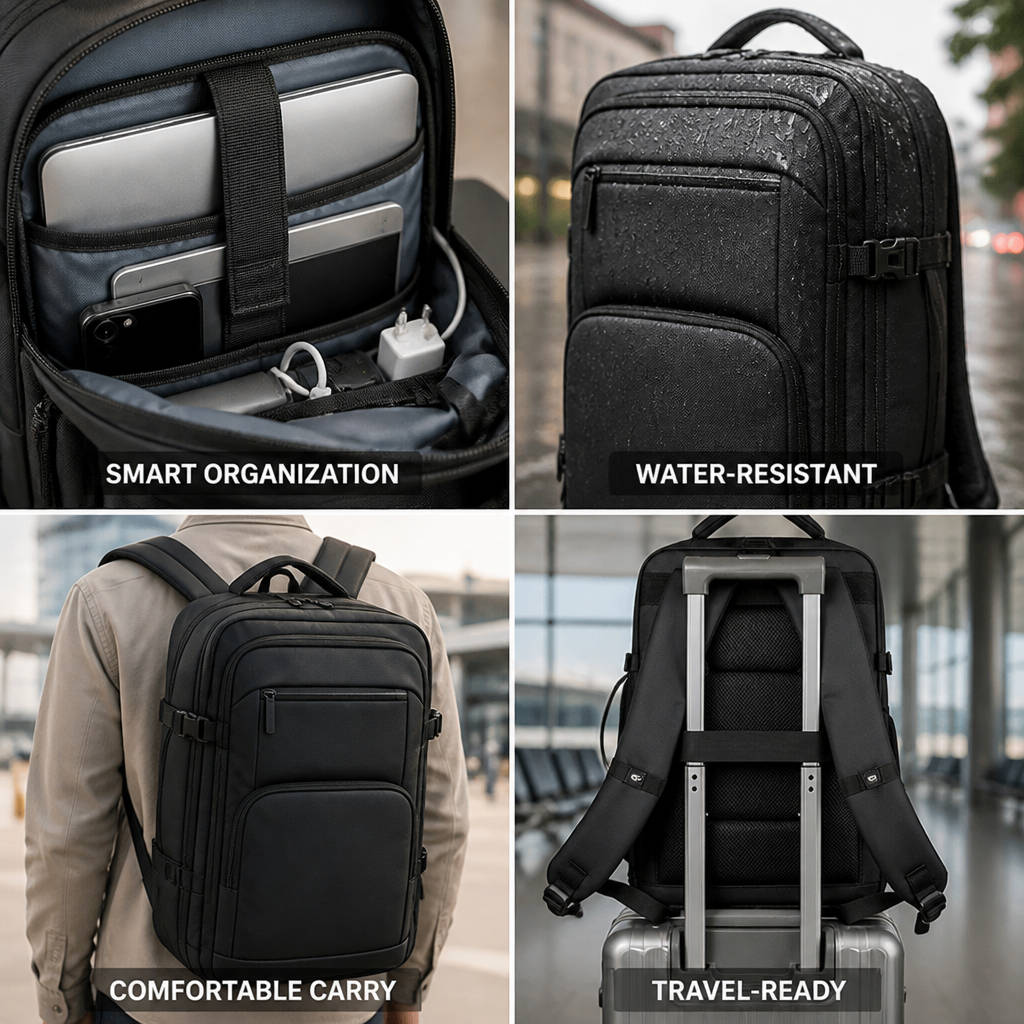 Water-Resistant Padded Laptop & Multi-Compartment Travel Backpack