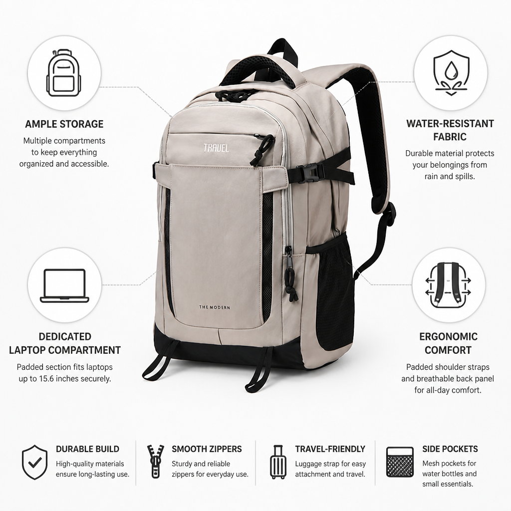 Water-Resistant Padded Laptop Travel Backpack