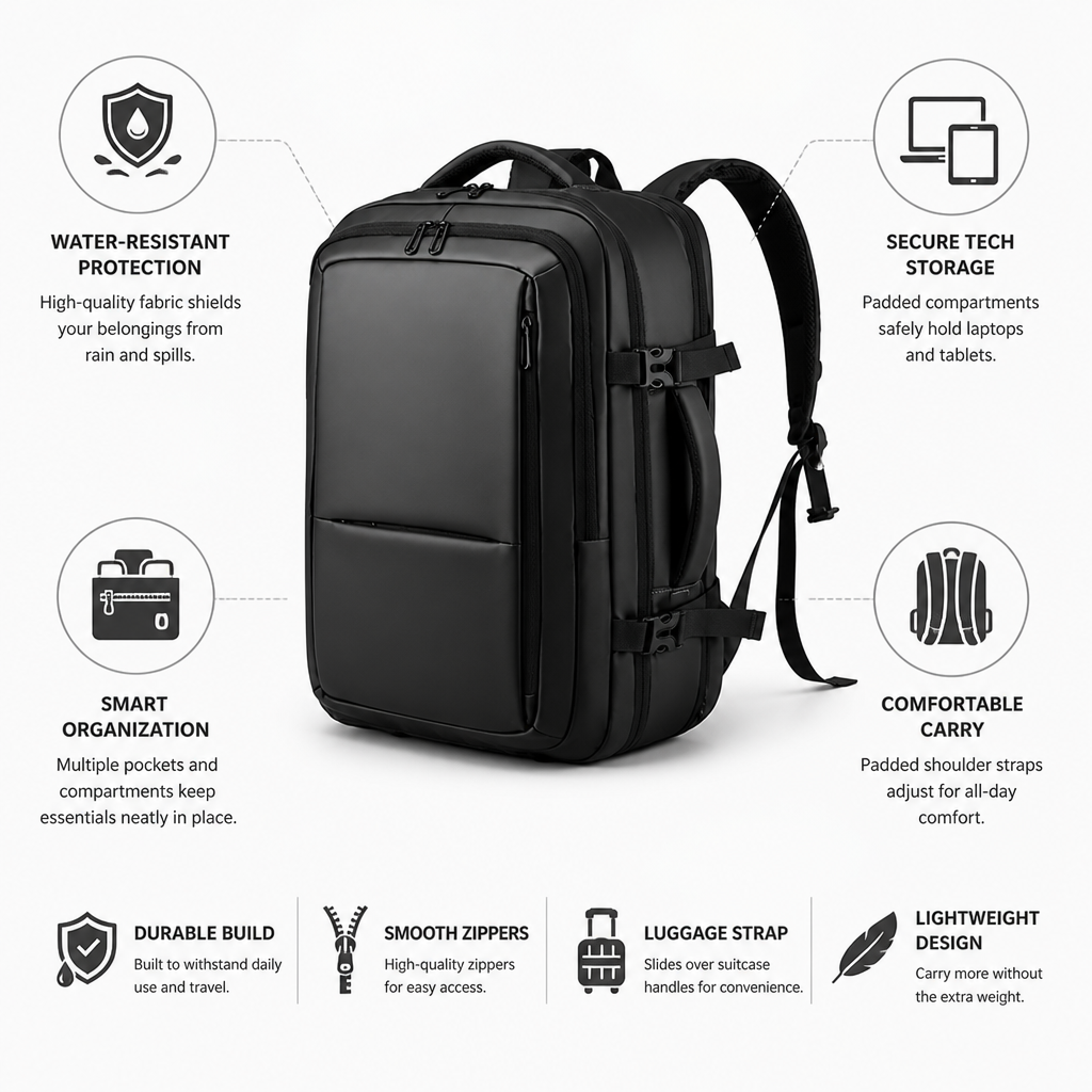 Water-Resistant Padded Laptop Travel Backpack