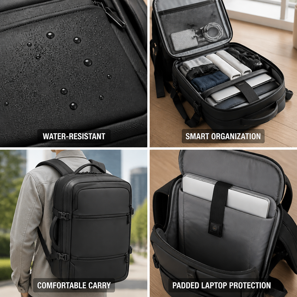 Water-Resistant Padded Laptop Travel Backpack (Fits 15.6-Inch Laptop)