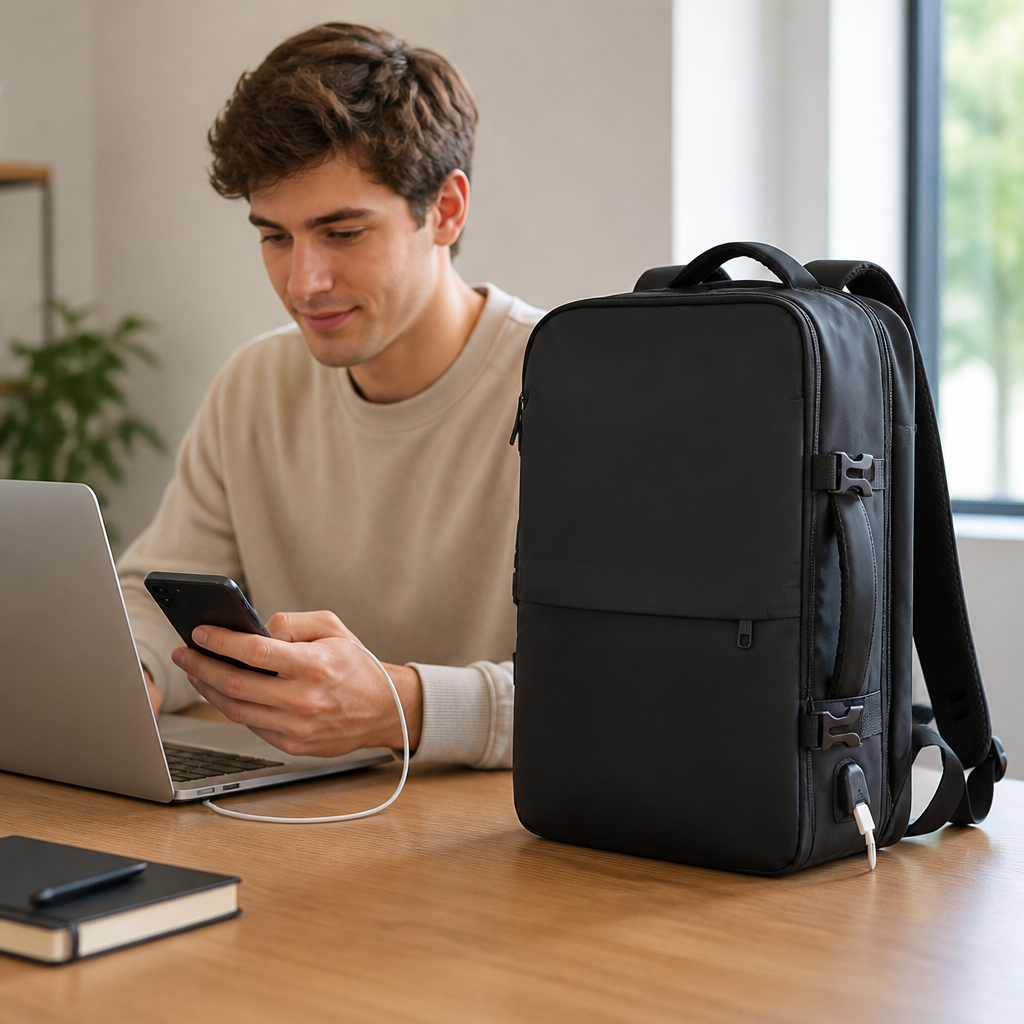 Water-Resistant Padded Laptop & USB Charging Travel Backpack