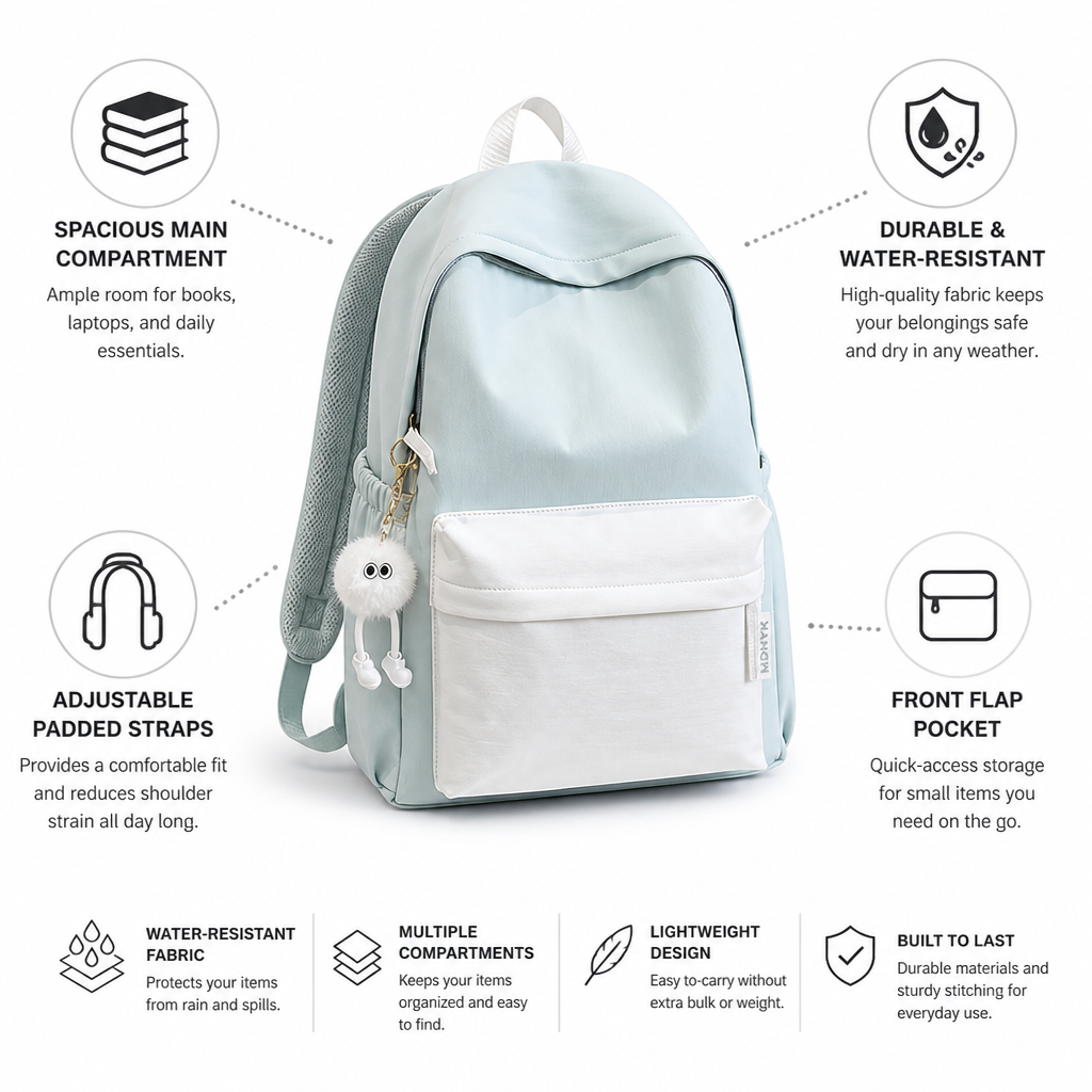 Water-Resistant Padded-Strap Backpack (School & Travel)