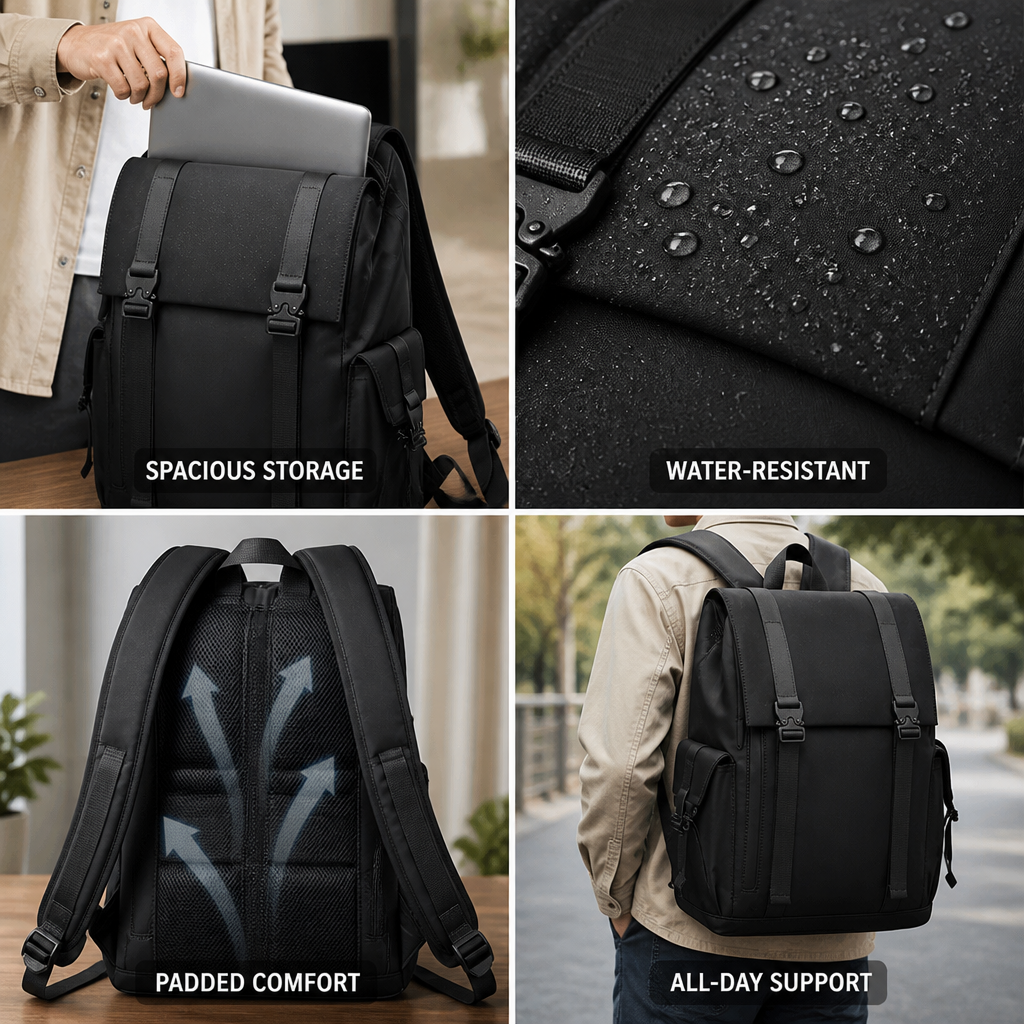 Water-Resistant Padded Strap Laptop Backpack (Fits 15-Inch)
