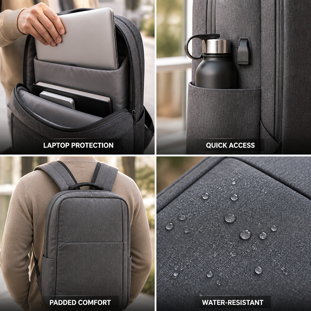Water-Resistant Padded Strap Laptop Backpack (Fits 15.6 in)