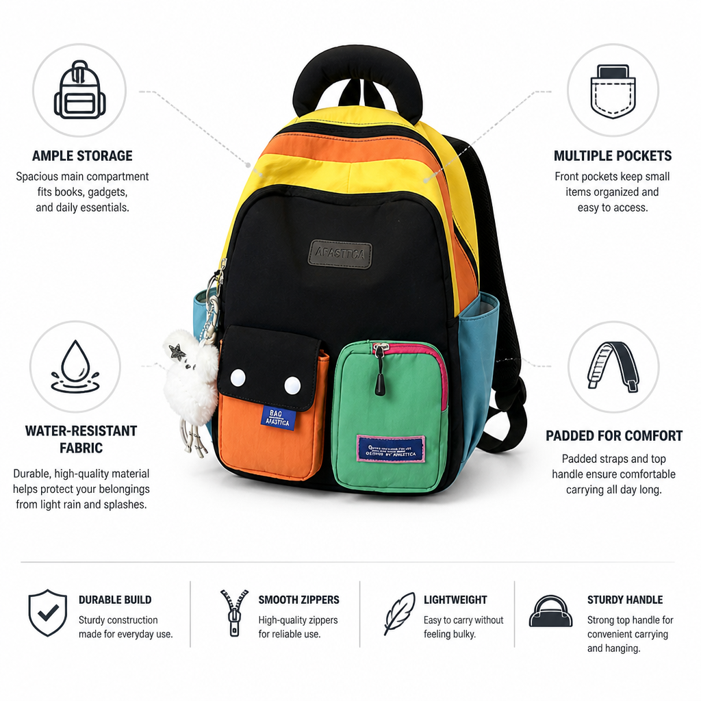 Water-Resistant Padded Straps Multi-Pocket School Backpack