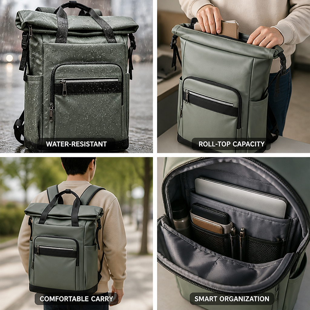 Water-Resistant Roll-Top Backpack