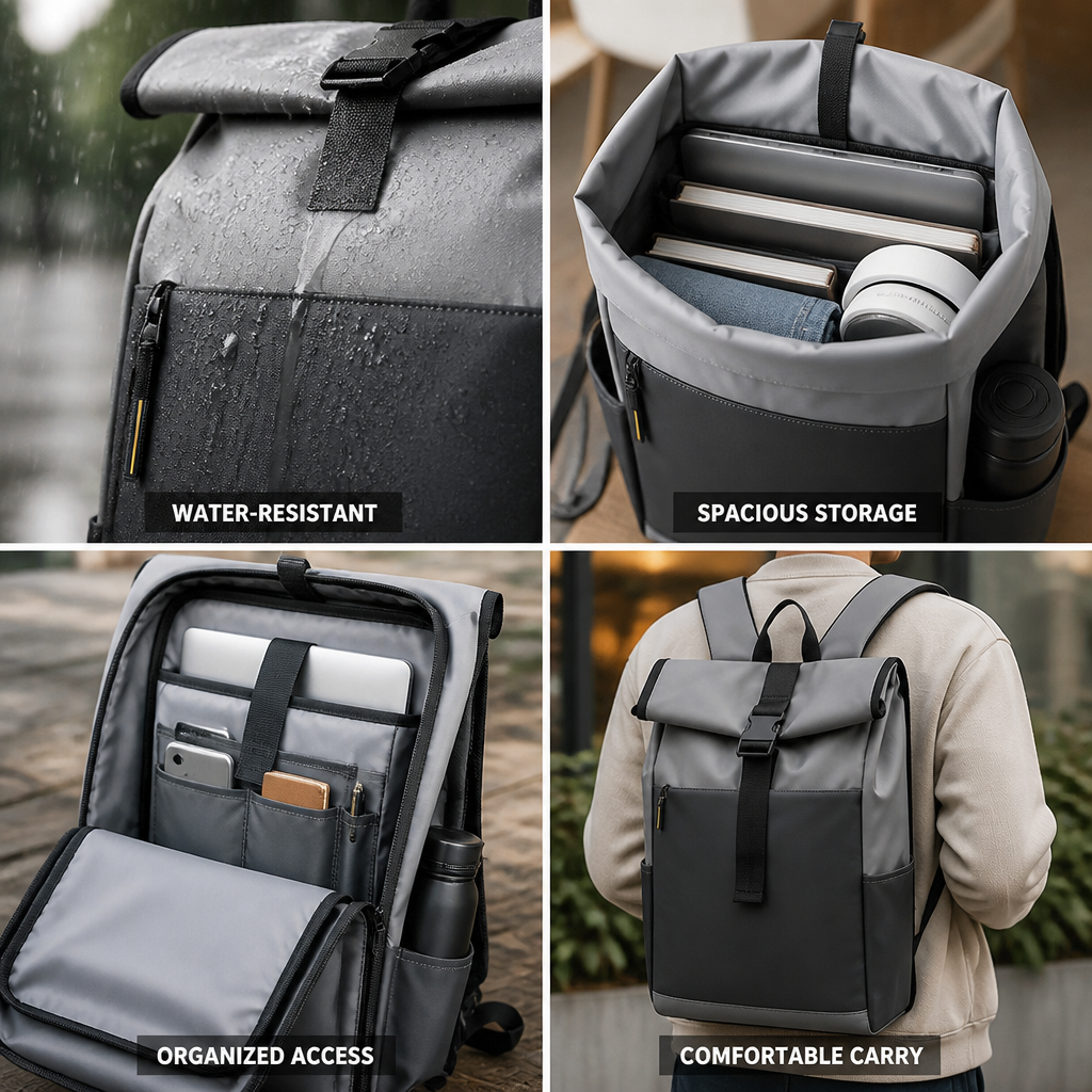 Water-Resistant Roll-Top Backpack (Laptop Compartment)