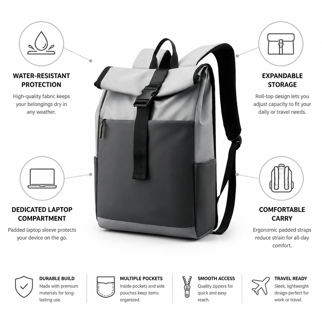 Water-Resistant Roll-Top Backpack (Laptop Compartment)