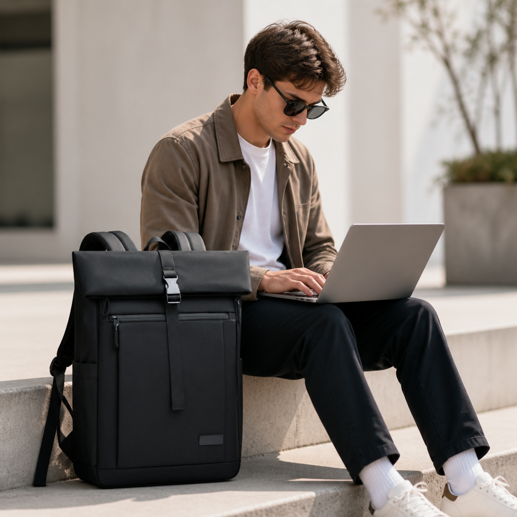 Water-Resistant Roll-Top Laptop Backpack (Fits 15-Inch)