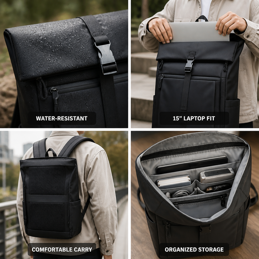 Water-Resistant Roll-Top Laptop Backpack (Fits 15-Inch)