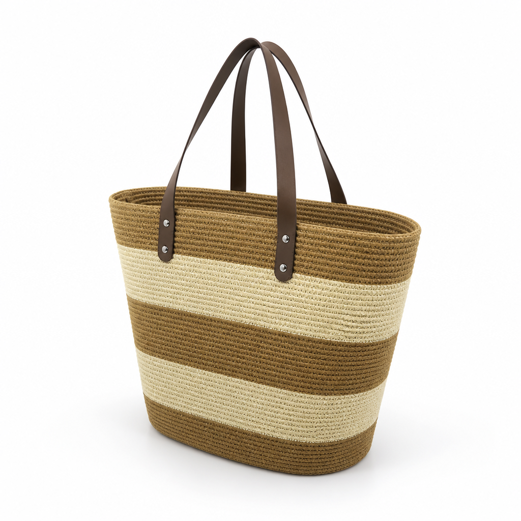 Water-Resistant Striped Woven Beach Tote