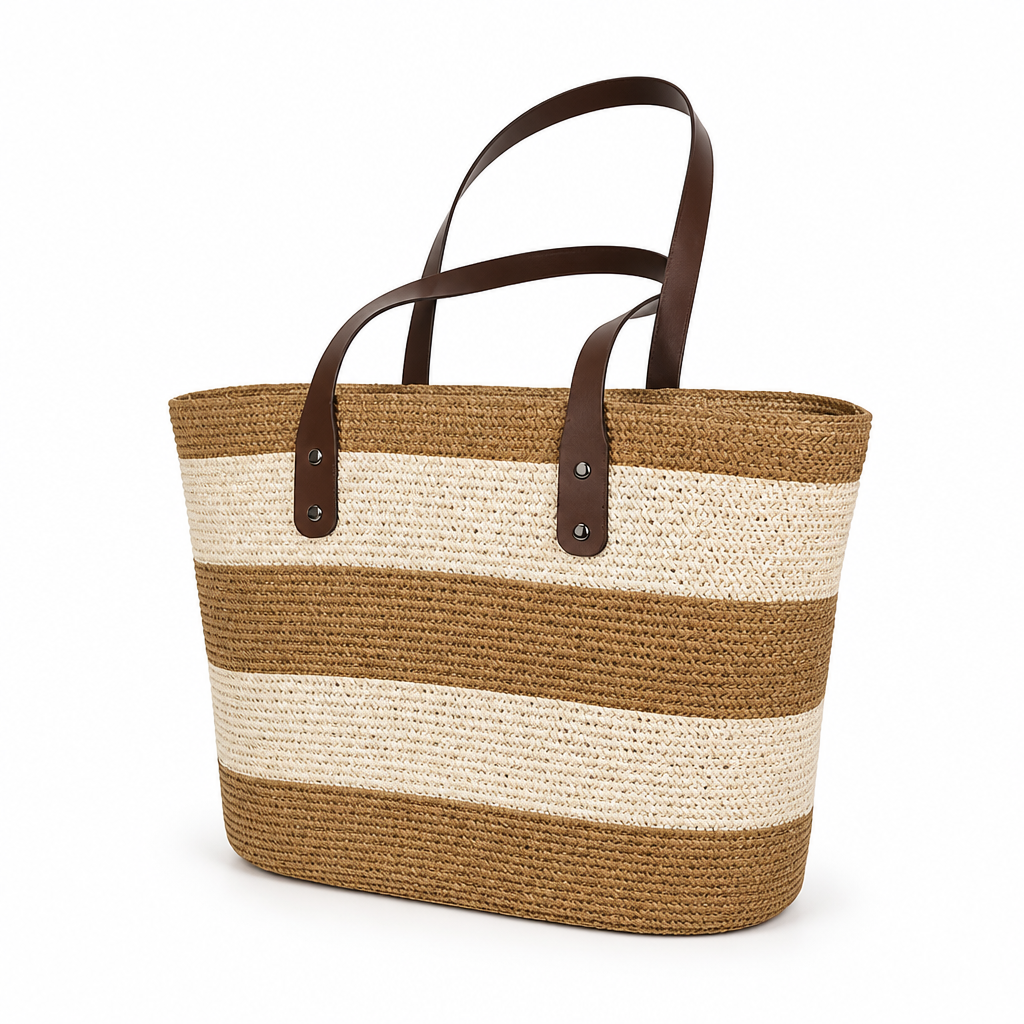 Water-Resistant Striped Woven Beach Tote