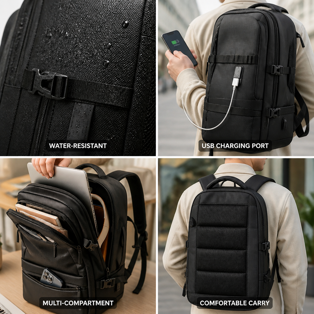 Water-Resistant USB Charging Laptop Backpack