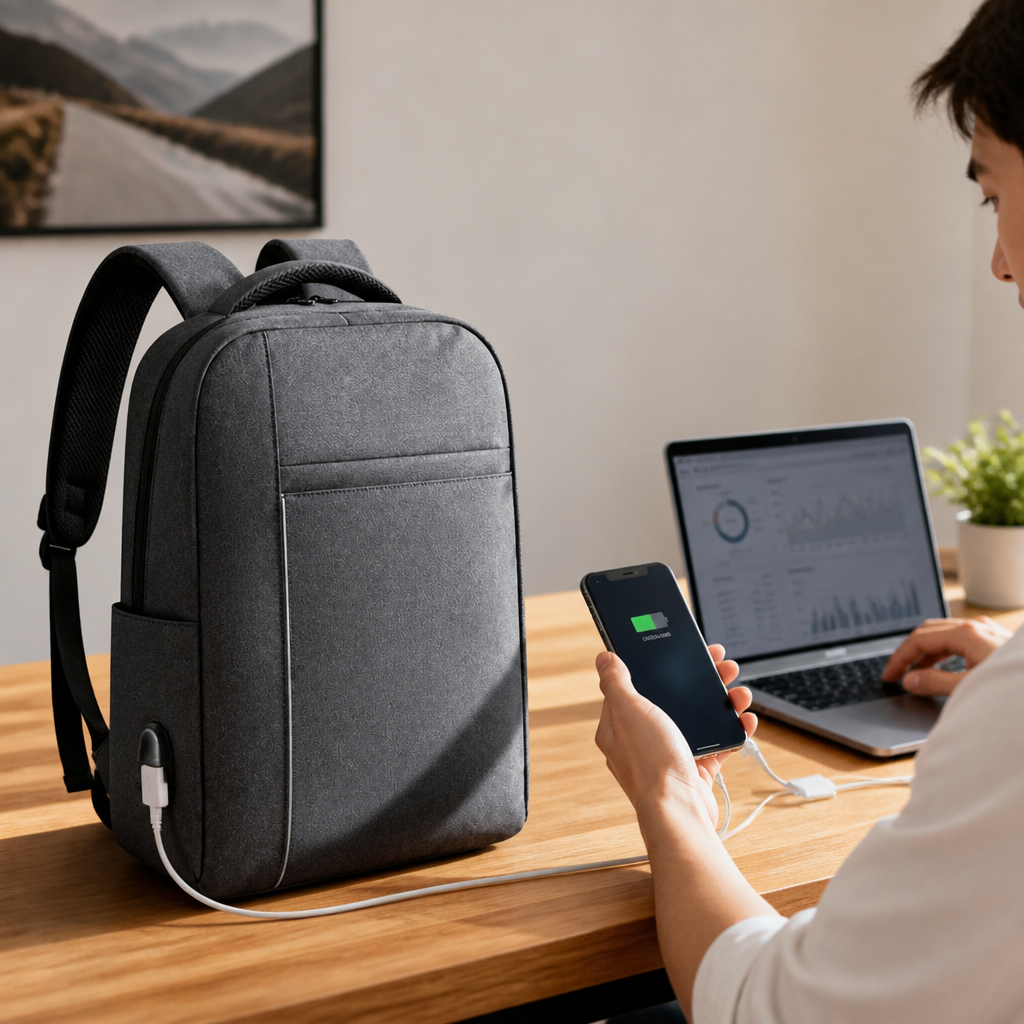 Water-Resistant USB Charging Laptop Backpack (Fits 15.6-Inch)