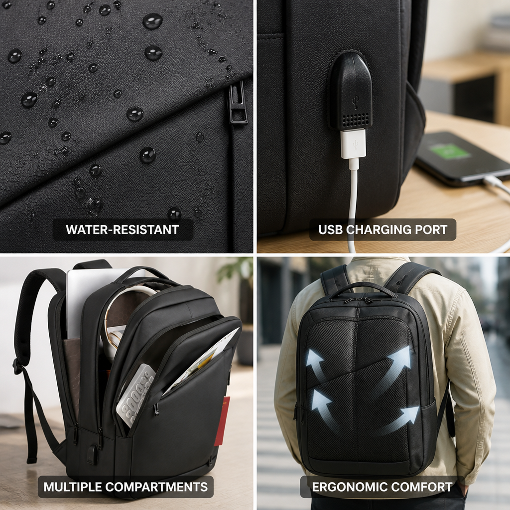 Water-Resistant USB Charging Laptop Backpack (Fits 15.6-Inch)
