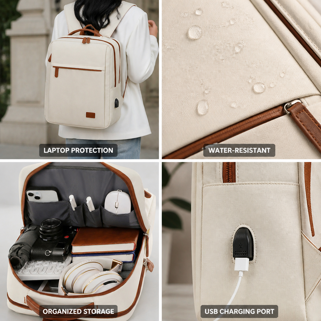 Water-Resistant USB Charging Laptop Backpack (Fits 15.6-Inch)