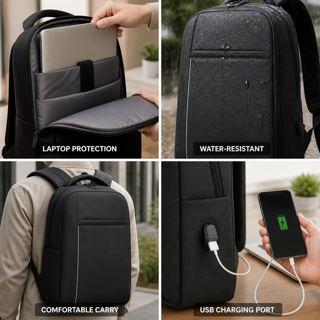 Water-Resistant USB Charging Laptop Backpack (Fits 15.6-Inch)