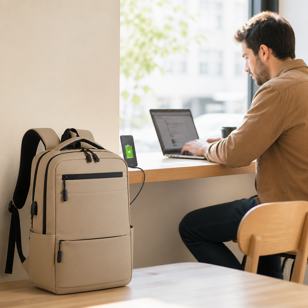 Water-Resistant USB Charging Laptop Backpack (Fits 15.6-Inch Laptop)