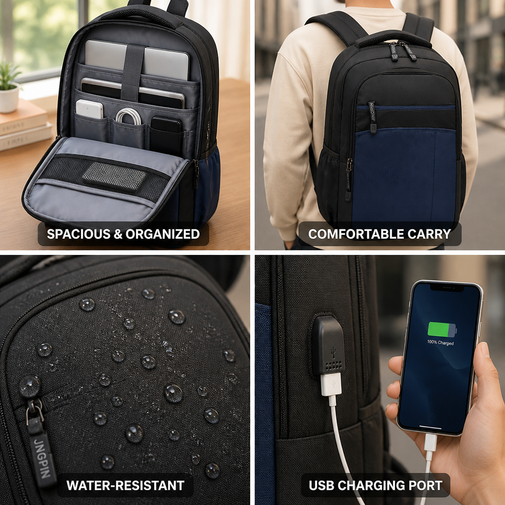 Water-Resistant USB Charging Laptop Backpack (Fits 15.6in)