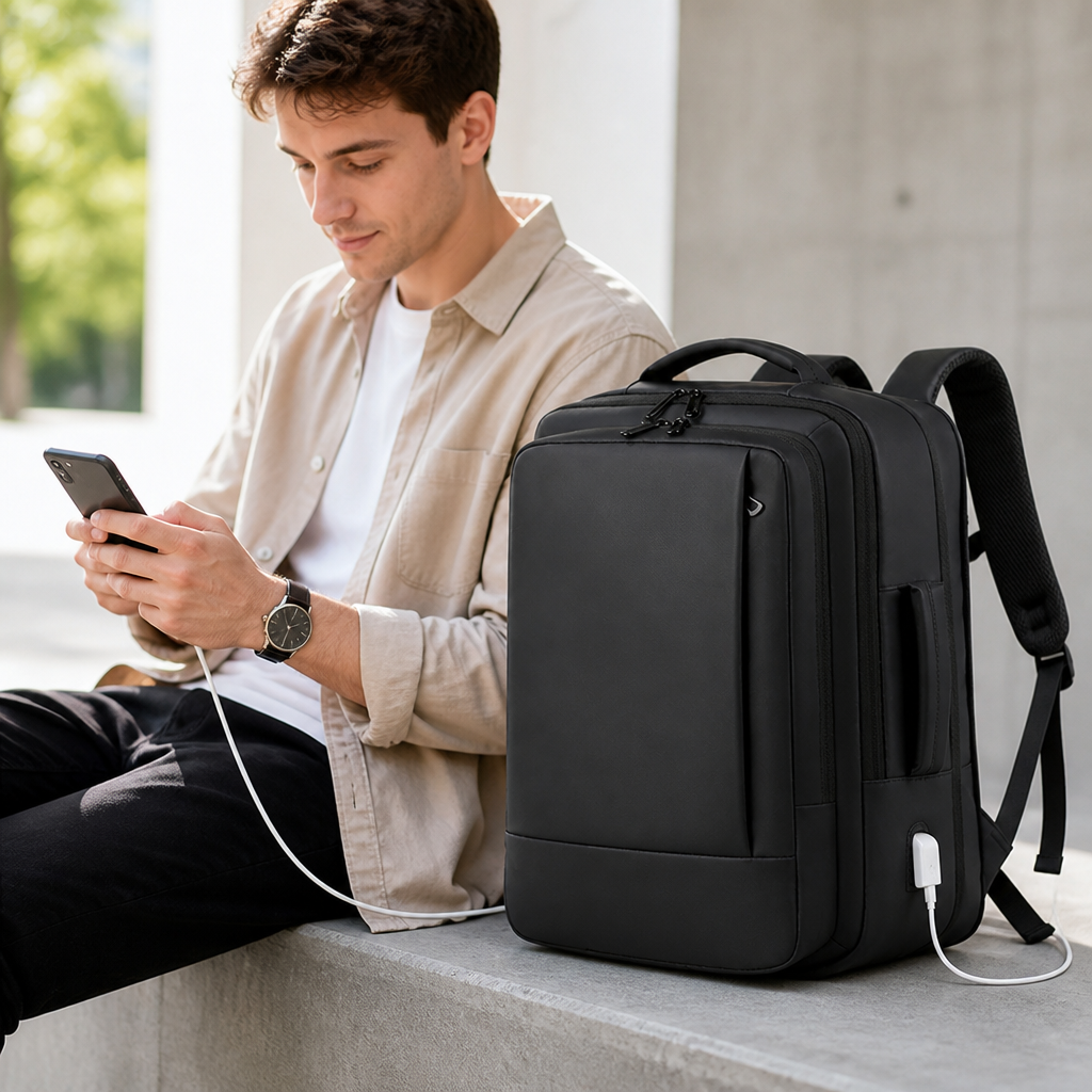 Water-Resistant USB-Charging Multi-Compartment Backpack