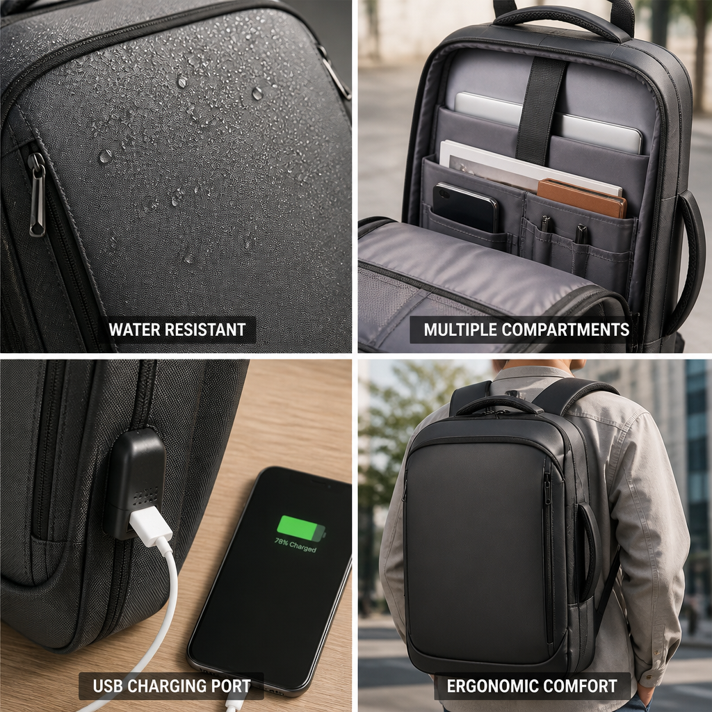 Water-Resistant USB Charging Padded Laptop Backpack