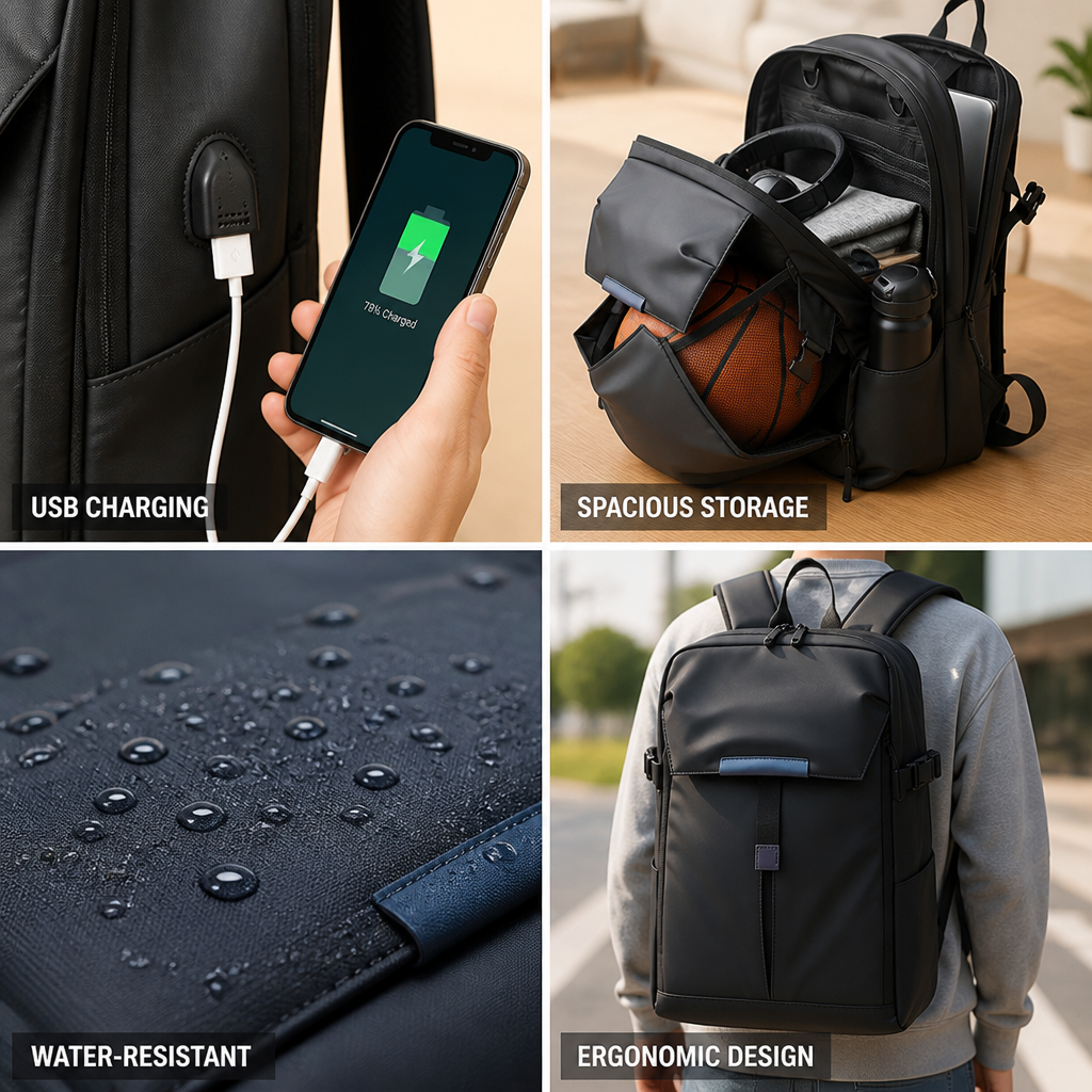 Water-Resistant USB Charging Travel Backpack