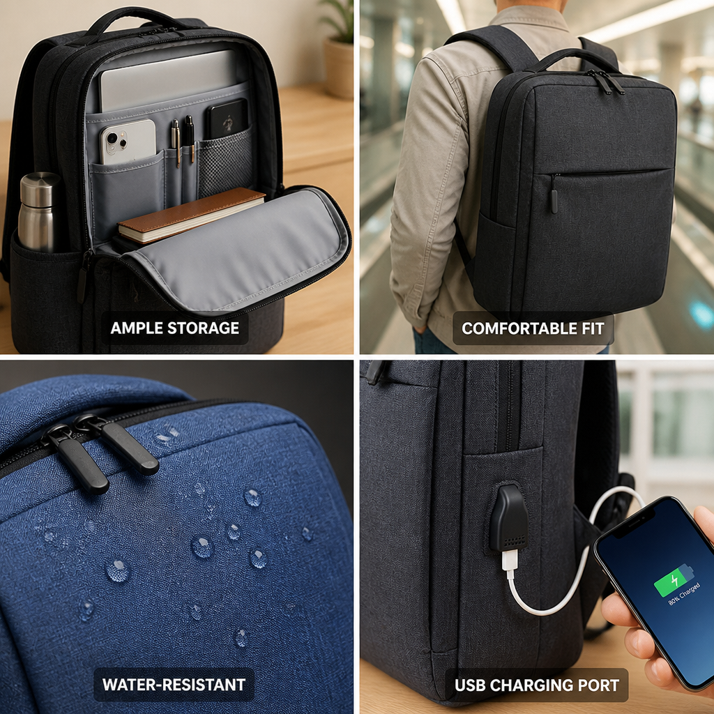 Water-Resistant USB Charging Travel Backpack