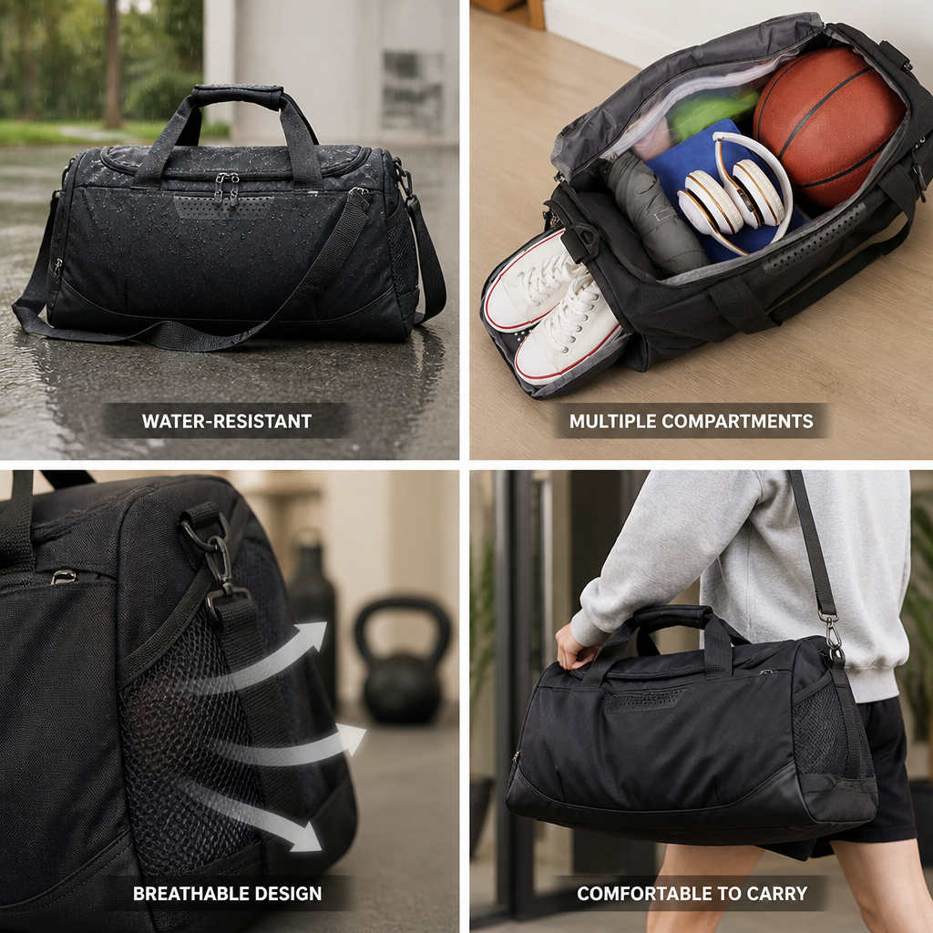 Water-Resistant & Ventilated Gym Duffle Bag (Detachable Strap)