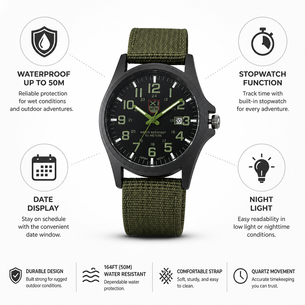 Waterproof 50M Durable Quartz Hiking Watch