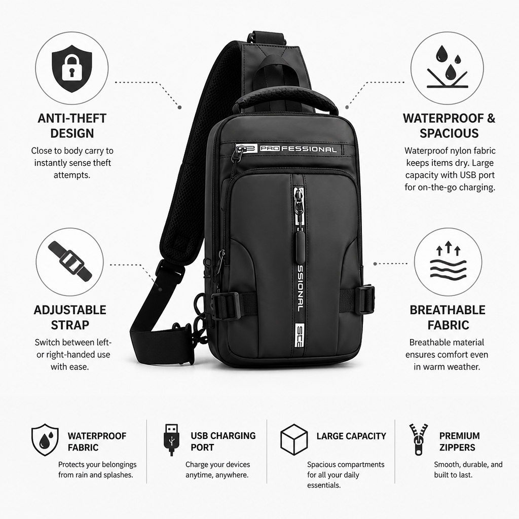 Waterproof Anti-Theft Shoulder Bag With USB Port