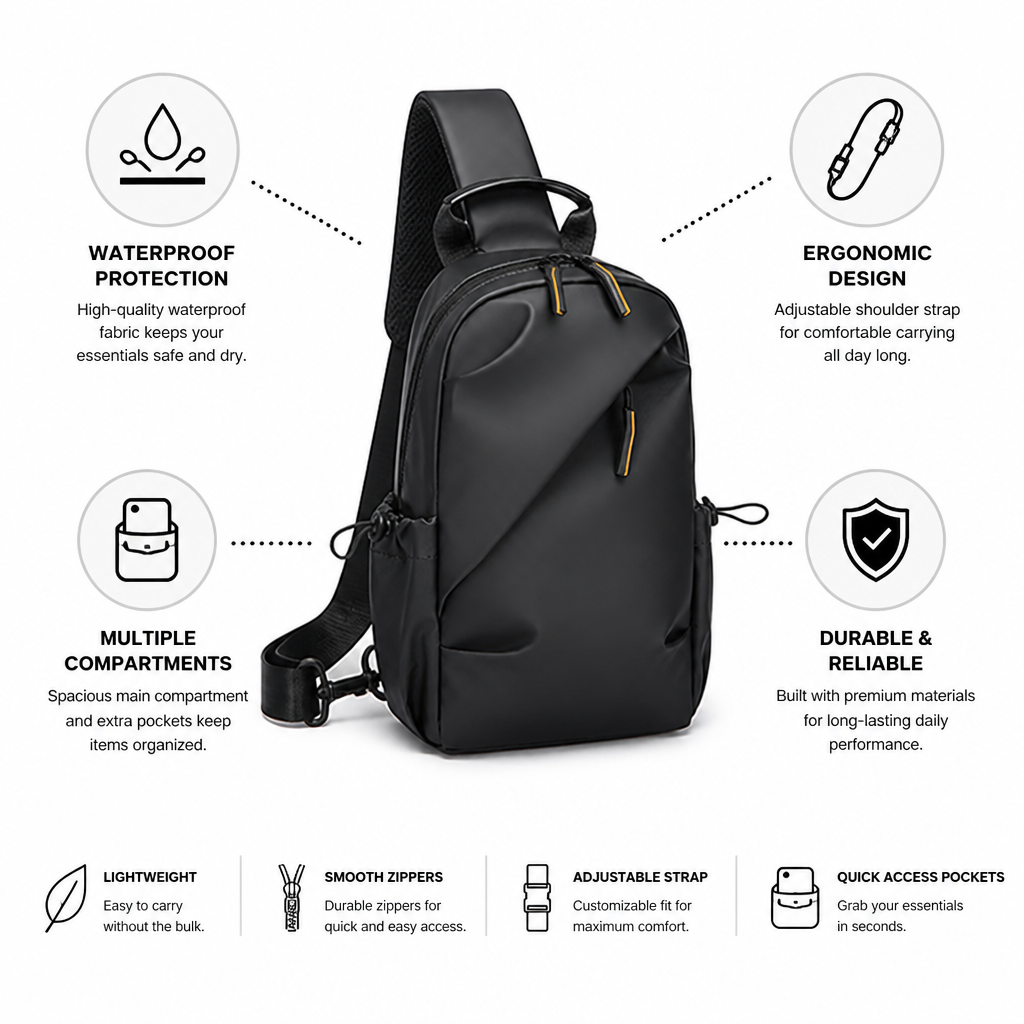 Waterproof Compact Multi-Compartment Sling Bag