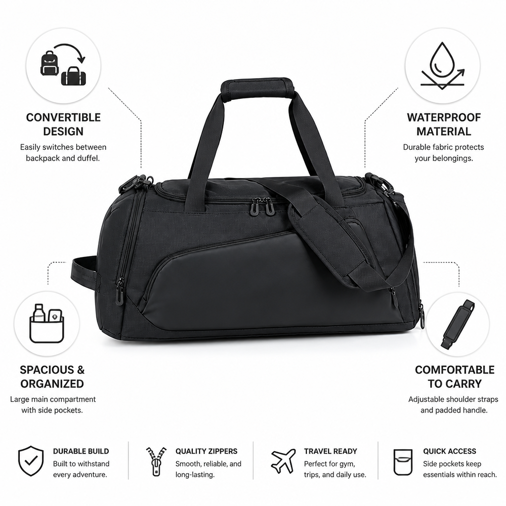 Waterproof Convertible Backpack Duffel