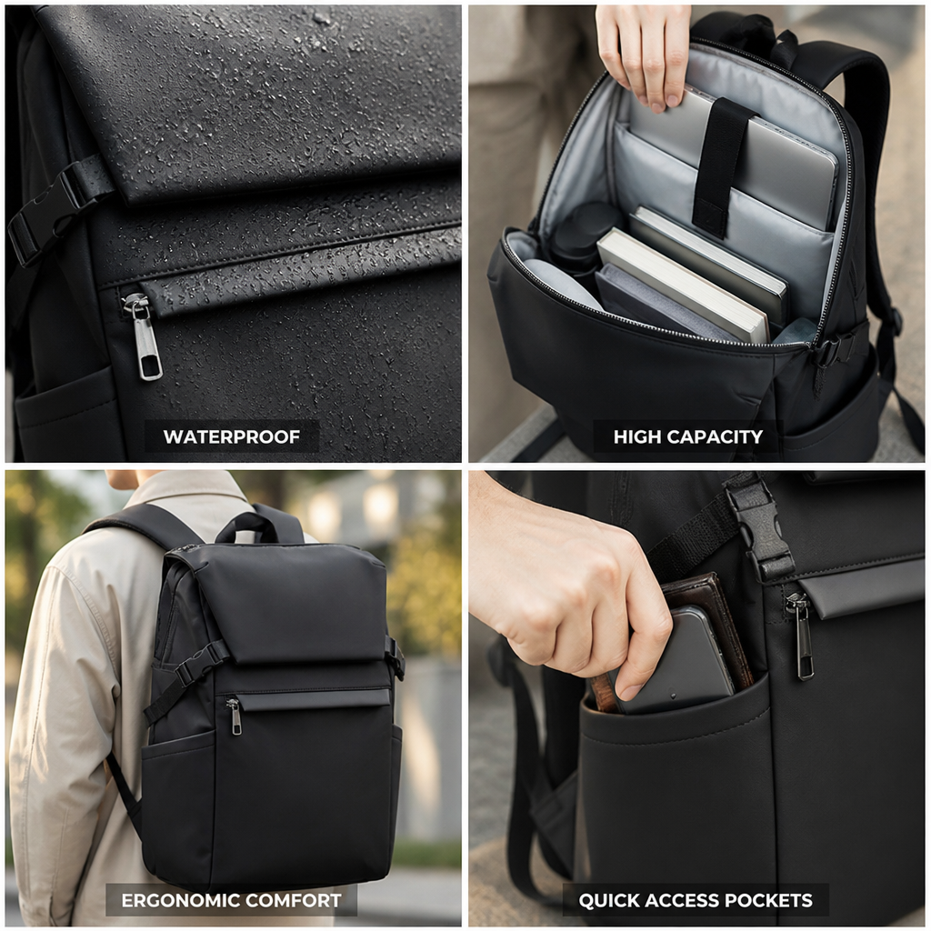 Waterproof High-Capacity Travel Backpack With Laptop Sleeve