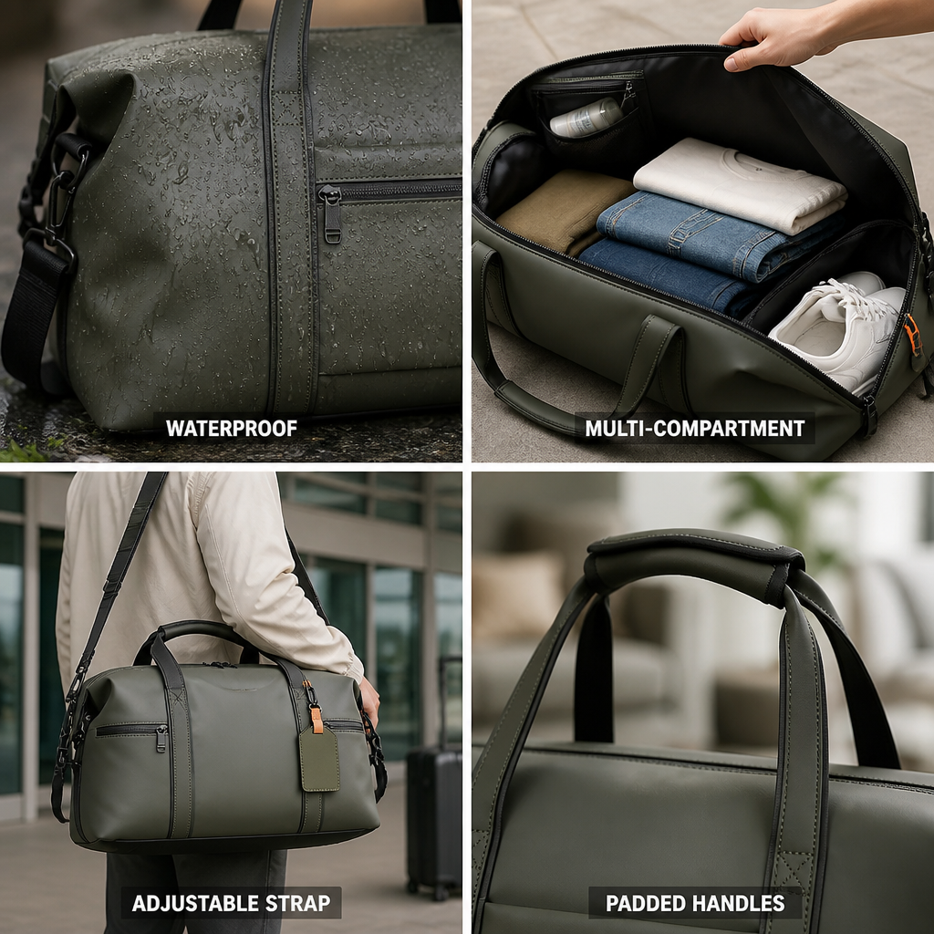 Waterproof Multi-Compartment Duffel Bag (Padded Handles & Adjustable Strap)