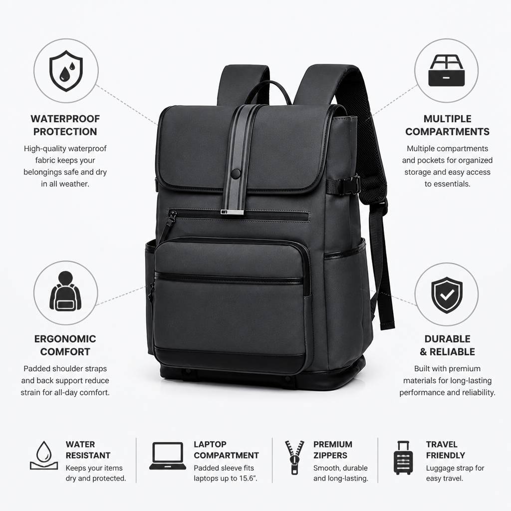 Waterproof Multi-Compartment Ergonomic Travel Backpack