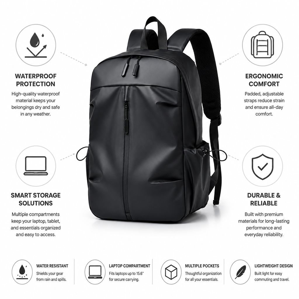 Waterproof Multi-Compartment Laptop Backpack