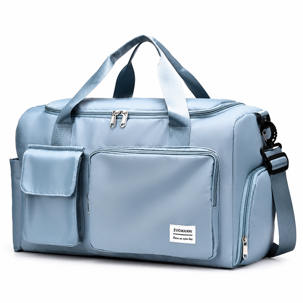 Waterproof Nylon Travel Bag With Shoe Compartment & Pockets