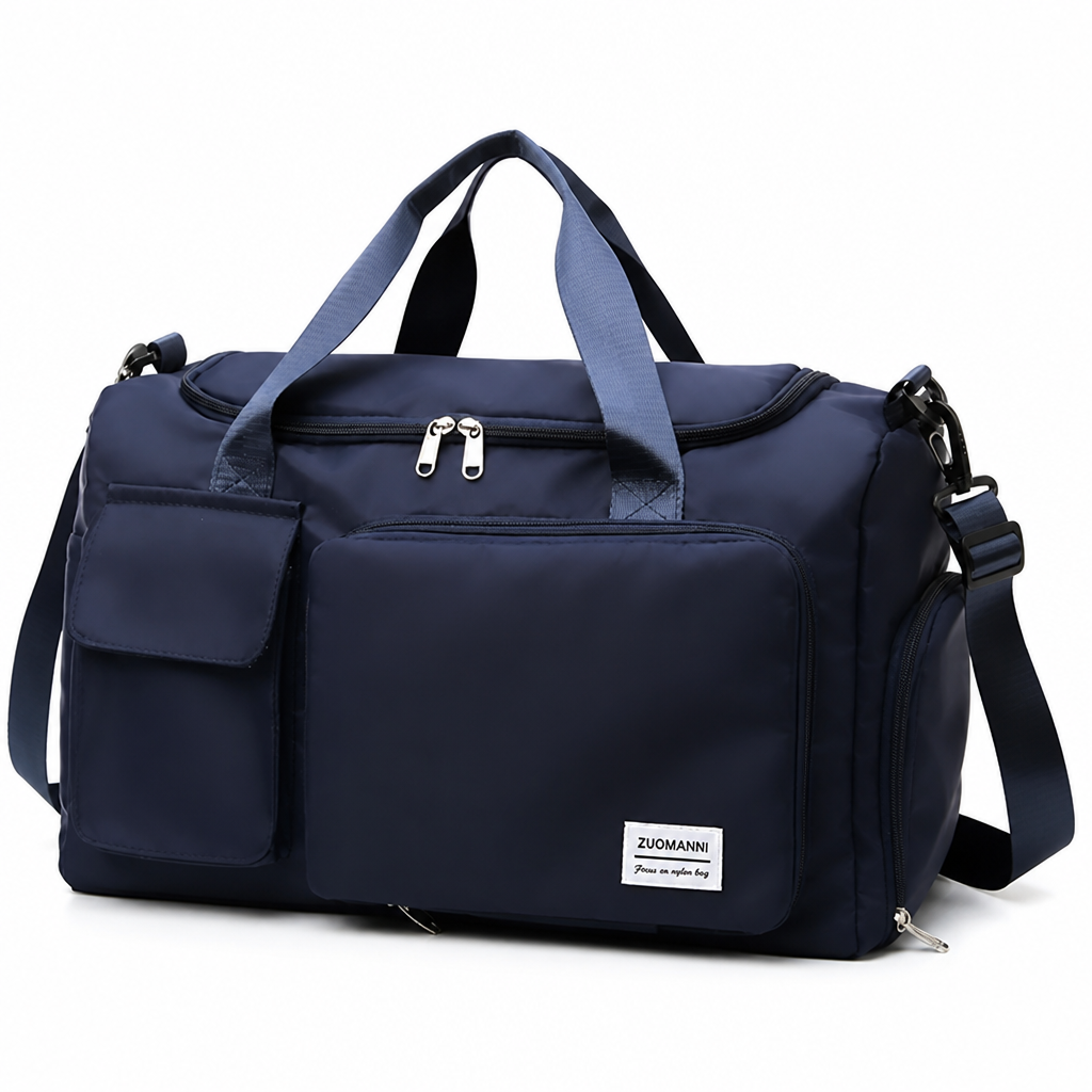 Waterproof Nylon Travel Bag With Shoe Compartment & Pockets