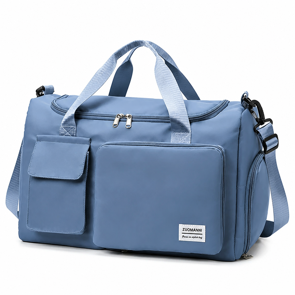 Waterproof Nylon Travel Bag With Shoe Compartment & Pockets