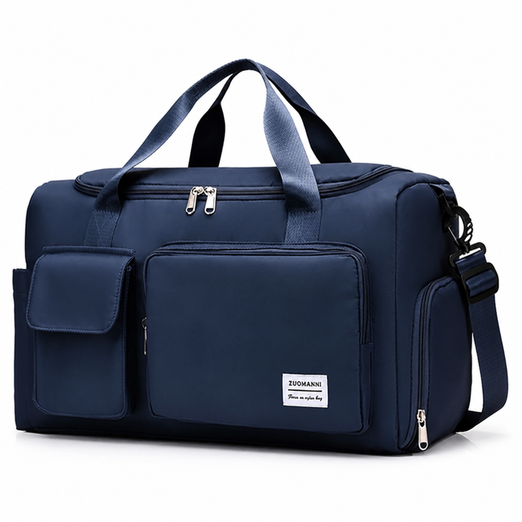 Waterproof Nylon Travel Bag With Shoe Compartment & Pockets