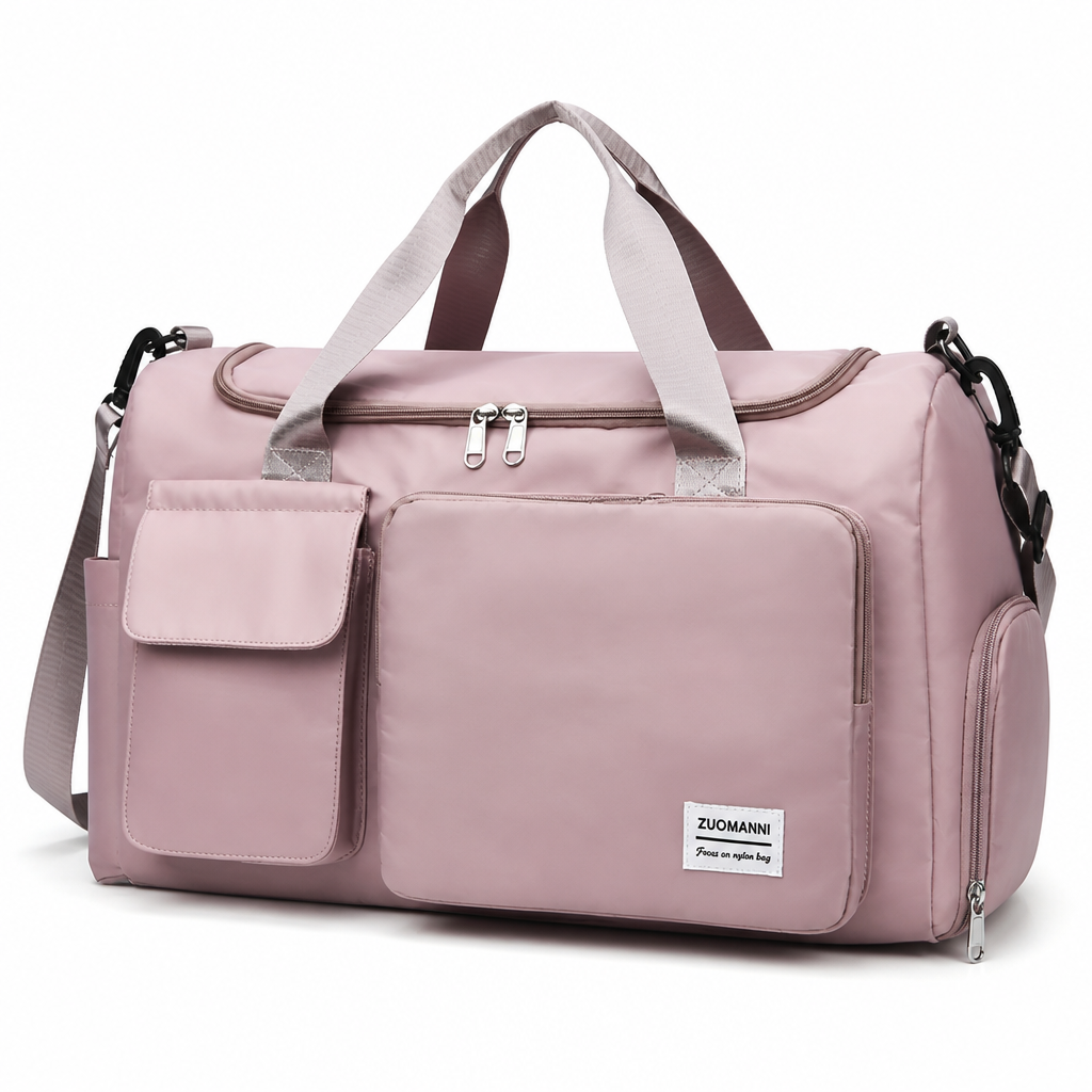 Waterproof Nylon Travel Bag With Shoe Compartment & Pockets
